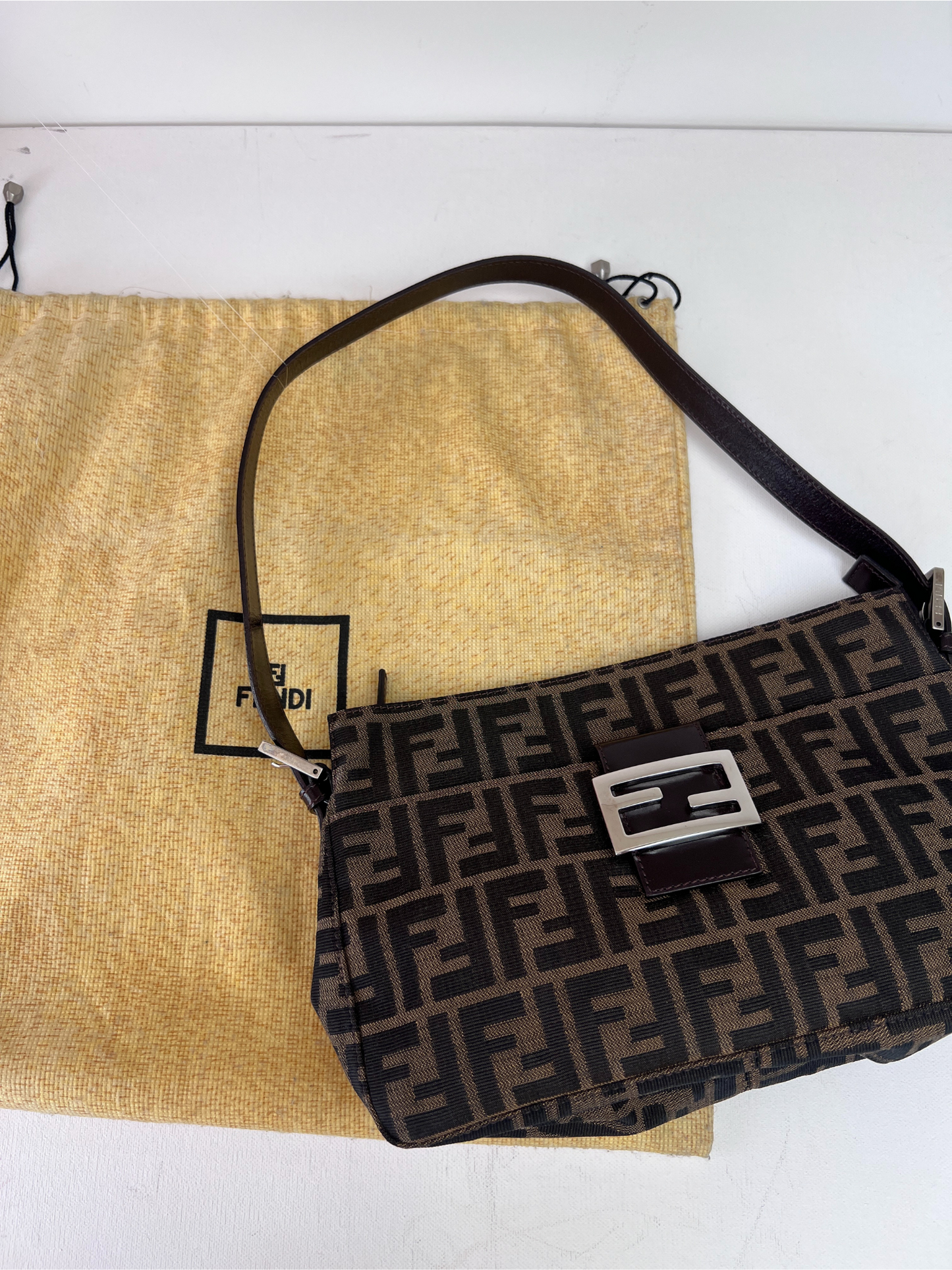 Fendi Zucca Flat Mouth Mamma Baguette Shoulder Bag