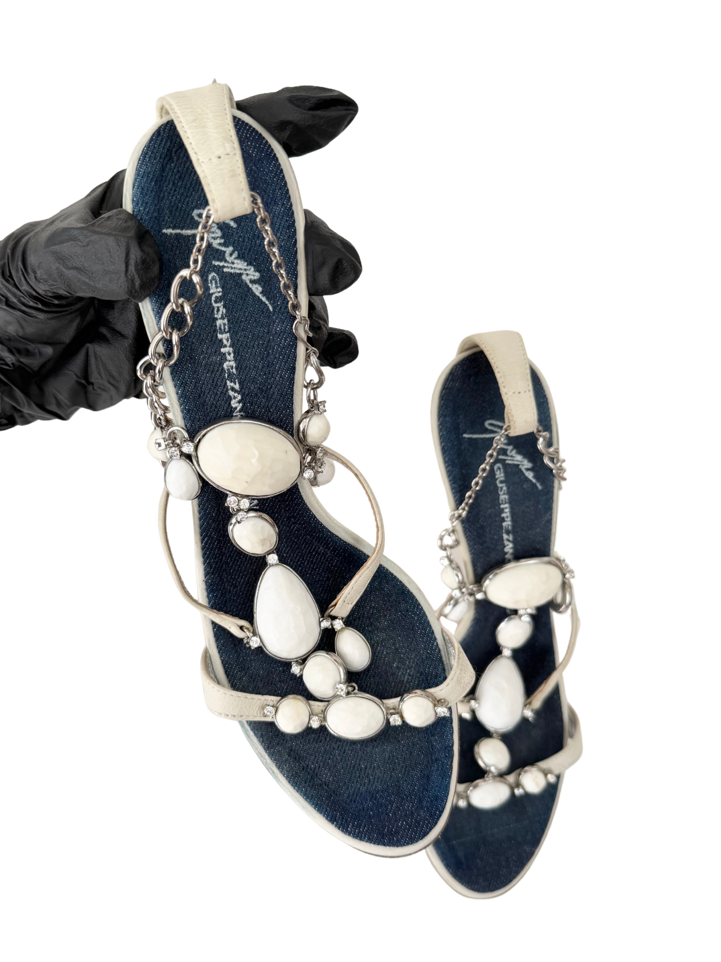 Giuseppe Zanotti Denim Jewelled Heels