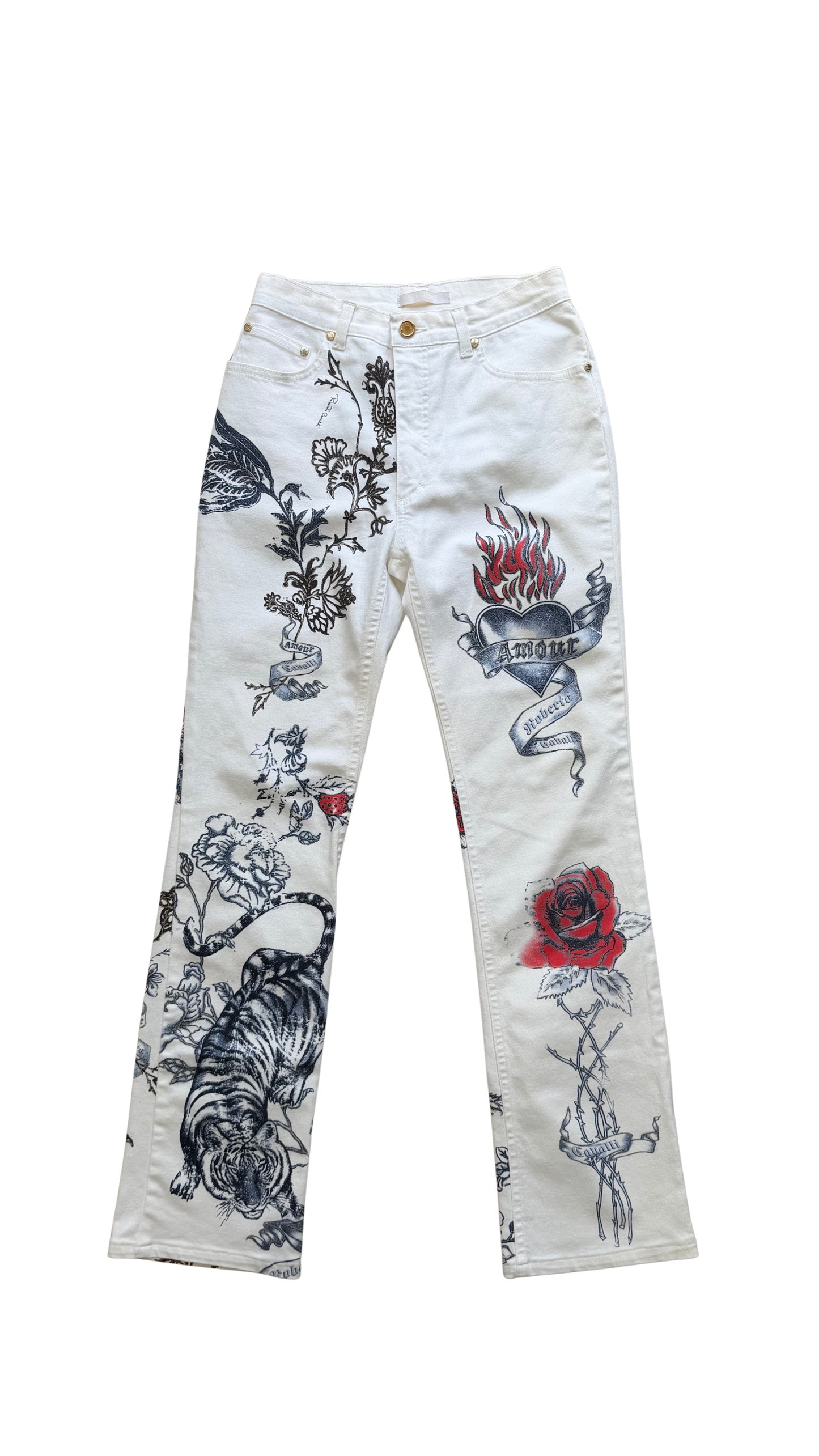 Roberto Cavalli S/S 2003 White Tattoo Jeans