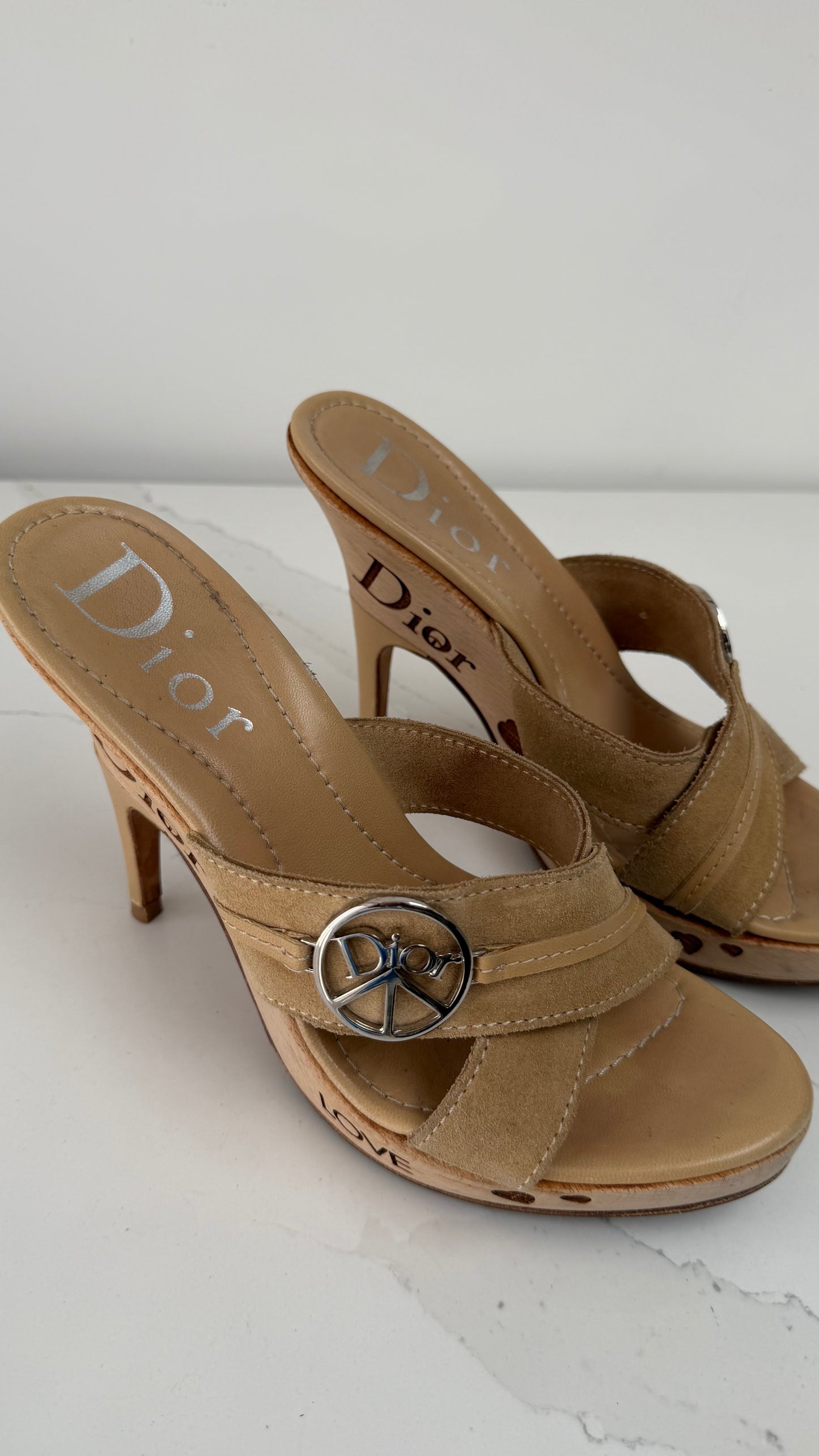 Christian Dior Peace & Love John Galliano Wooden Heels
