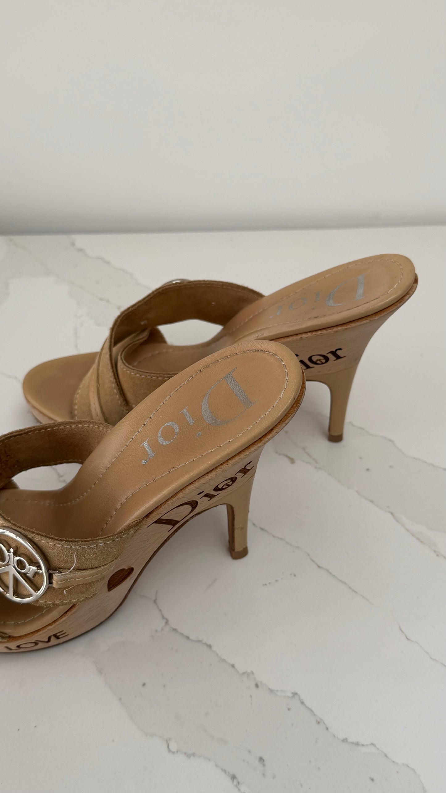 Christian Dior Peace & Love John Galliano Wooden Heels