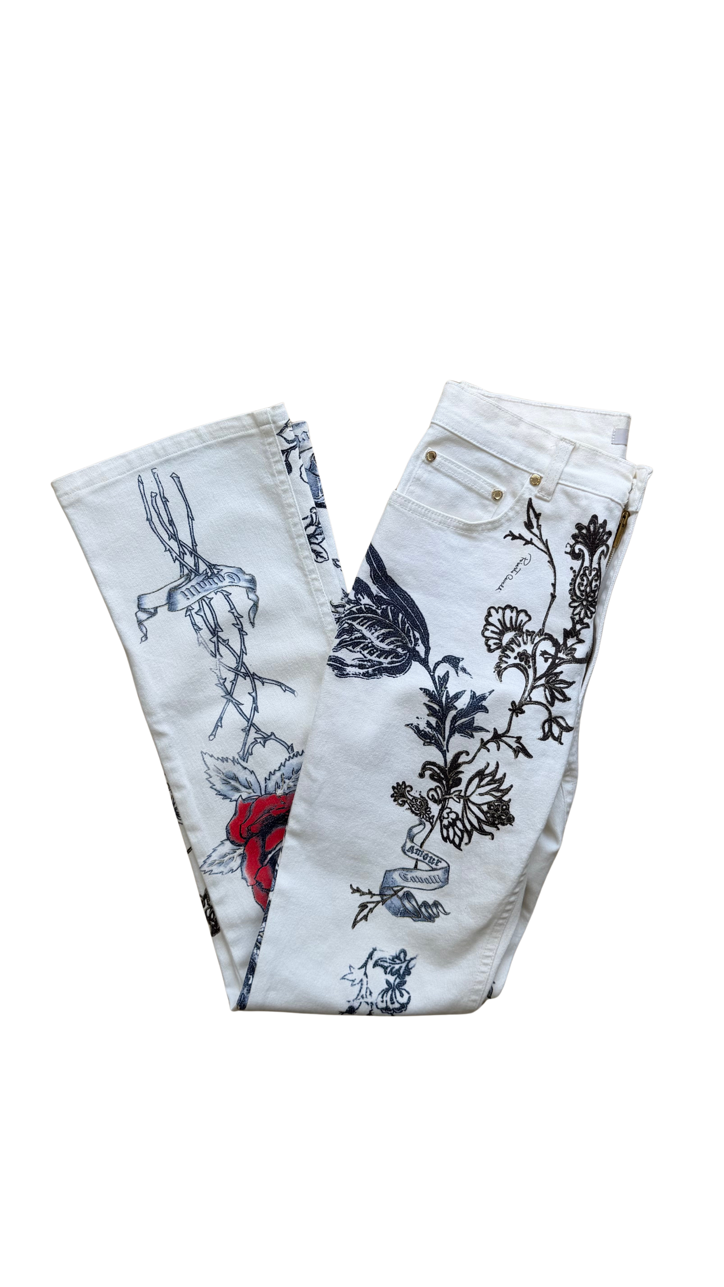 Roberto Cavalli S/S 2003 White Tattoo Jeans