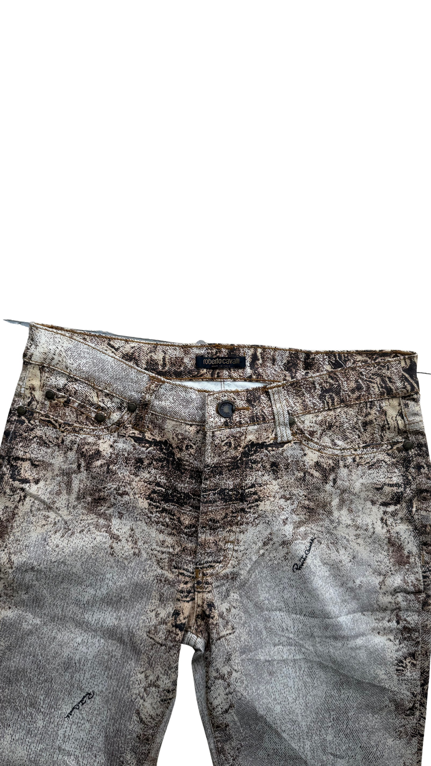 Roberto Cavalli FW 2000 Marble Beige Eroded Pants